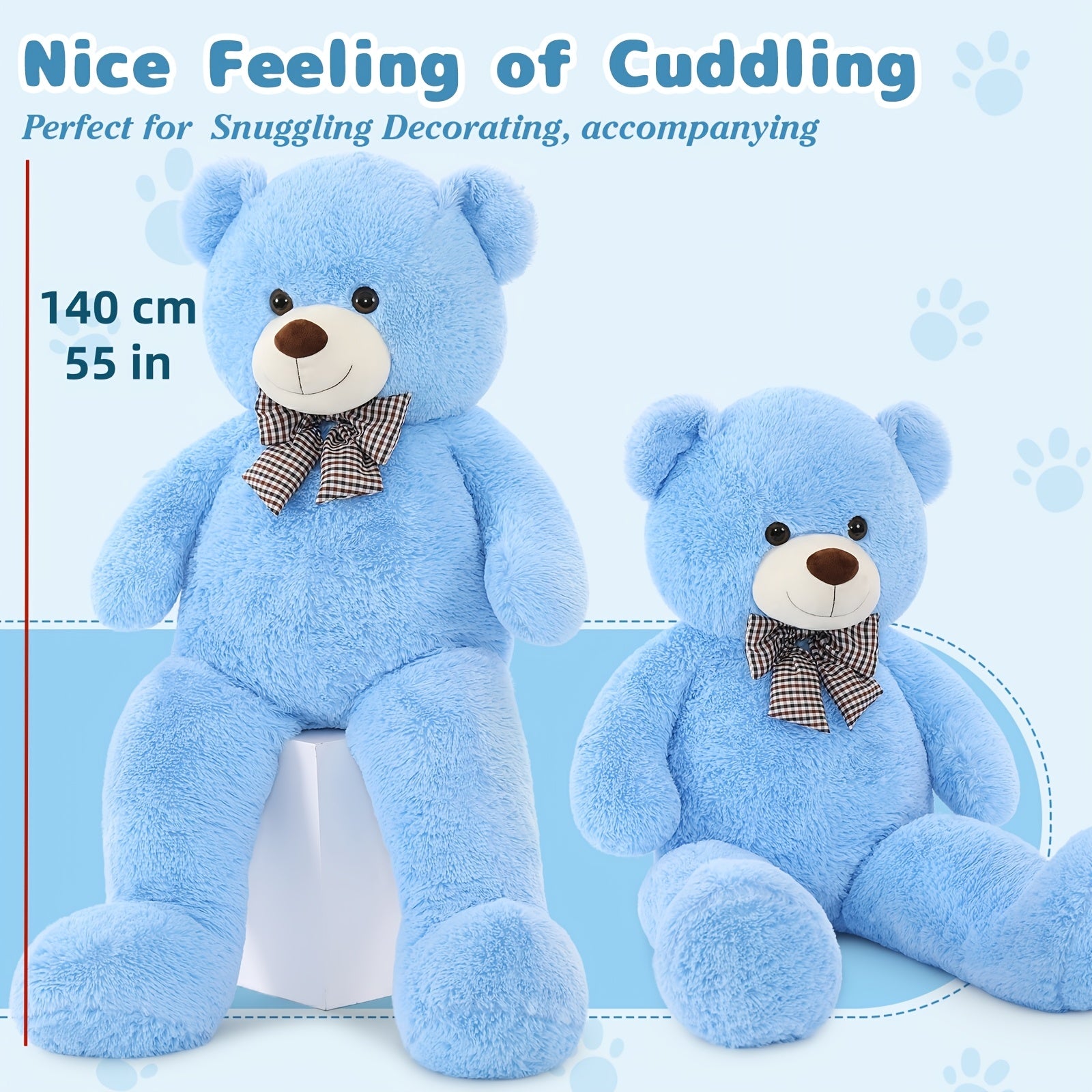 Morismos Large Blue Teddy Bear Jumbo Bear 55 Inch Oversize Huge Stuffed Animal for Boys And Girls