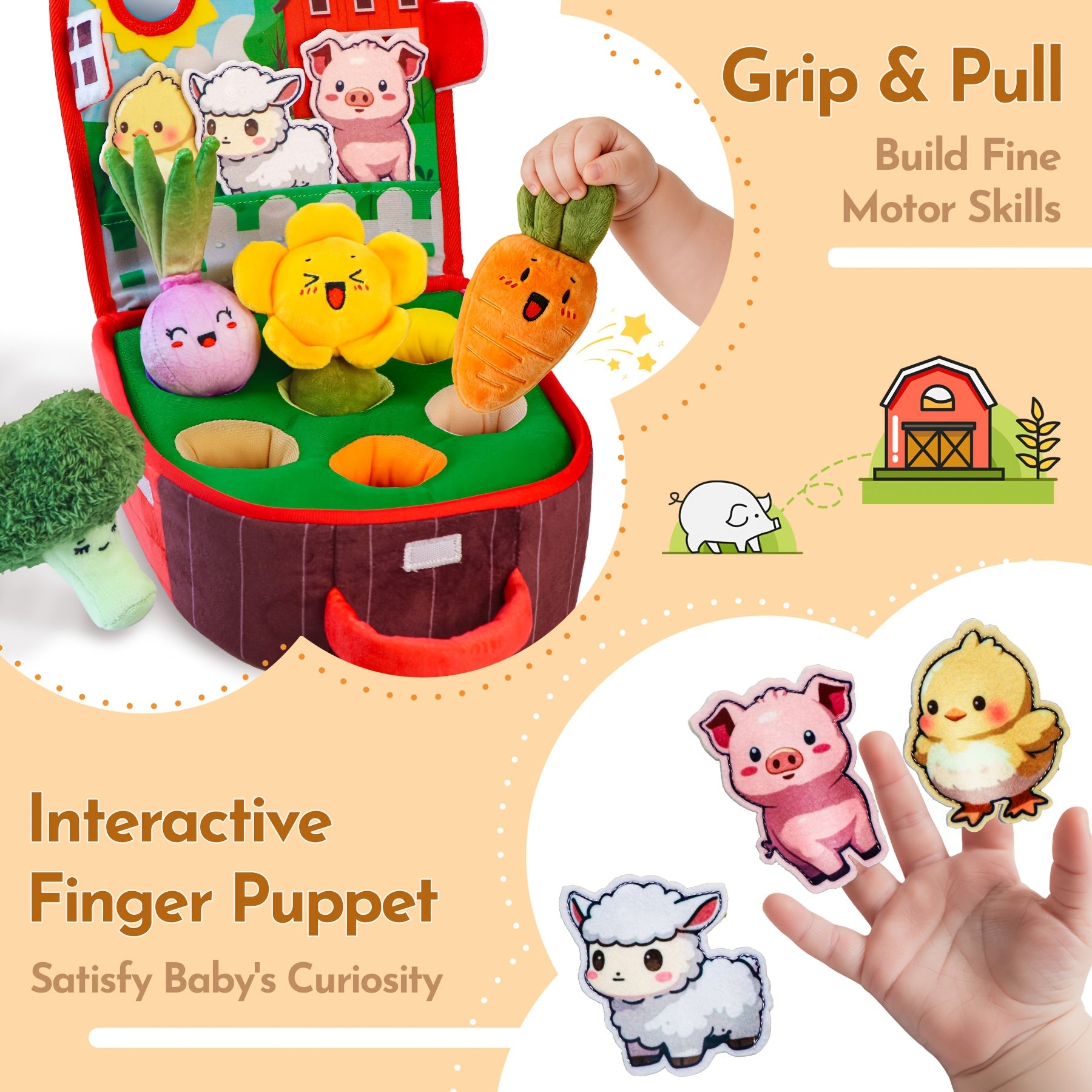 Baby Toys - Soft Fruit And Vegetable Farm Plush Set, Featuring Squeaker And Crinkle Sounds, an Educational Easter Gift Suitable for Both Boys And Girls