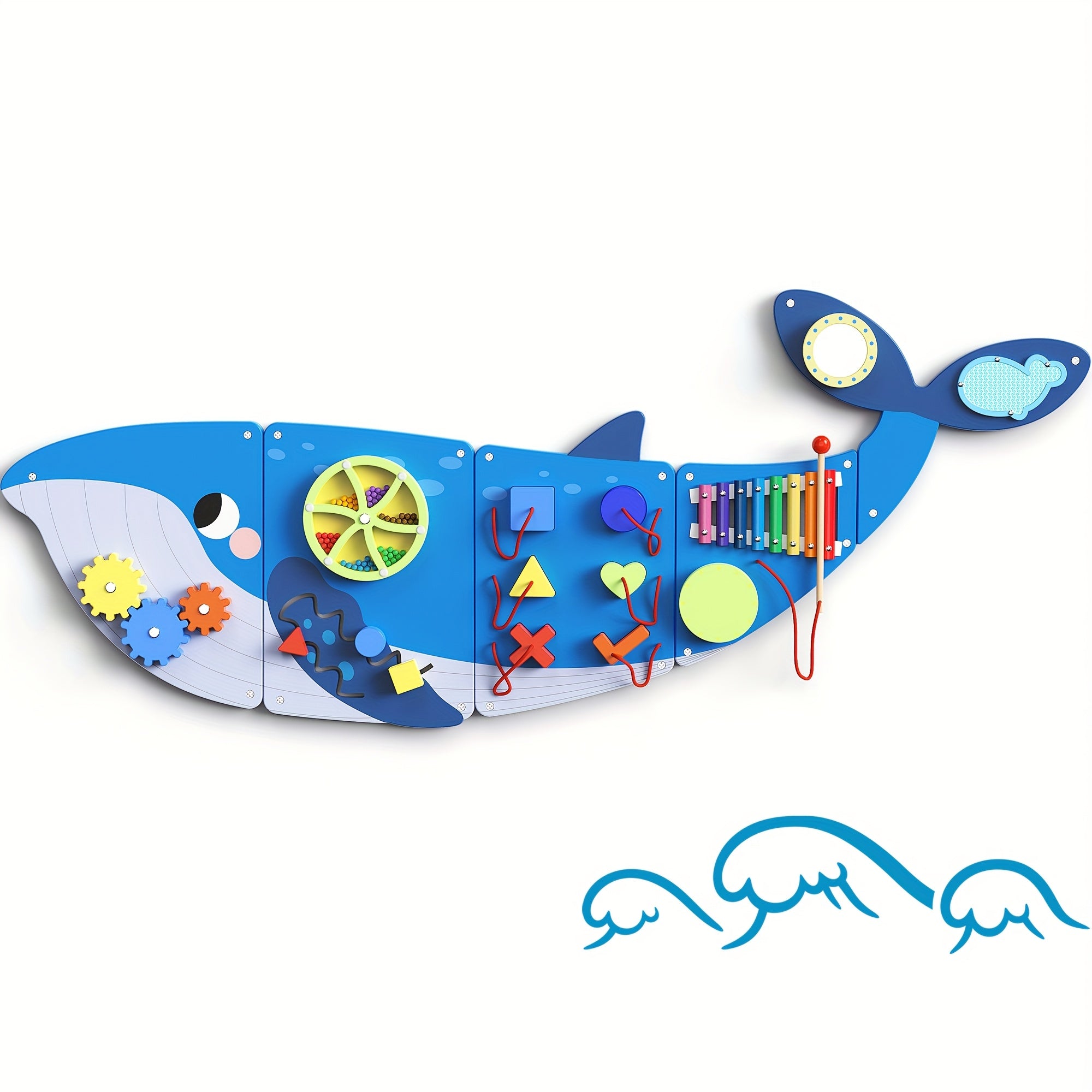 BlueWood Wooden Whale Wall Busy Board Panels, Toddler Learning Activity Center, Interactive Charts, Learning & Education, Educational Toys, Conducive To All-Round Development, Perfect For Toddler Playroom & Daycare, Toddler Room Decor, Easter Gifts