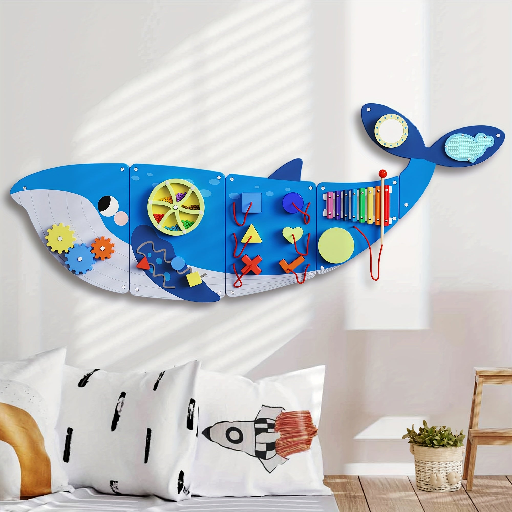 BlueWood Wooden Whale Wall Busy Board Panels, Toddler Learning Activity Center, Interactive Charts, Learning & Education, Educational Toys, Conducive To All-Round Development, Perfect For Toddler Playroom & Daycare, Toddler Room Decor, Easter Gifts