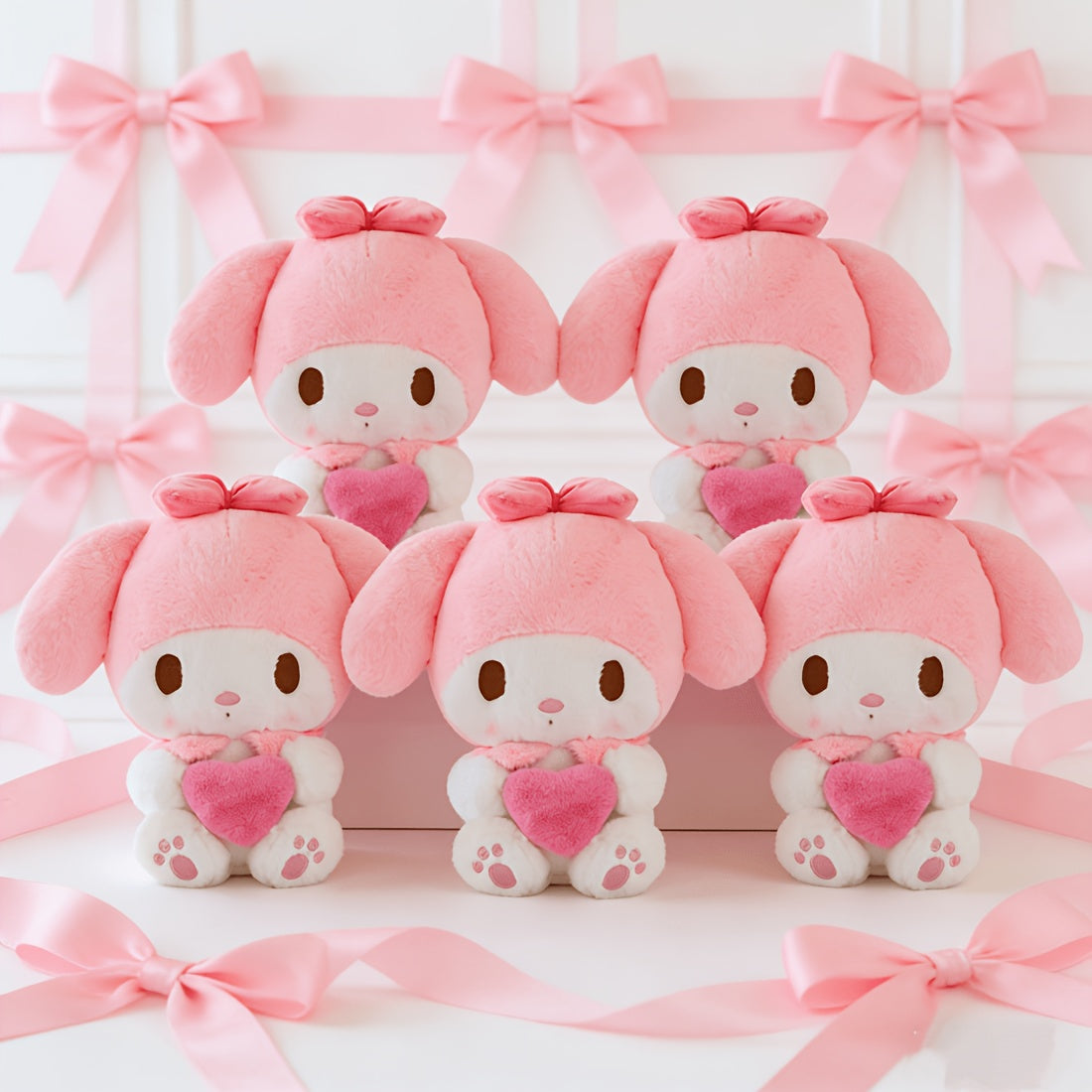Value Pack 5pcs My Melody Plushies, 11.81inch & 13.78inch Size Options, Kawaii Pink Rabbit Stuffed Animals, Cute Room Decor & Gift for Fans