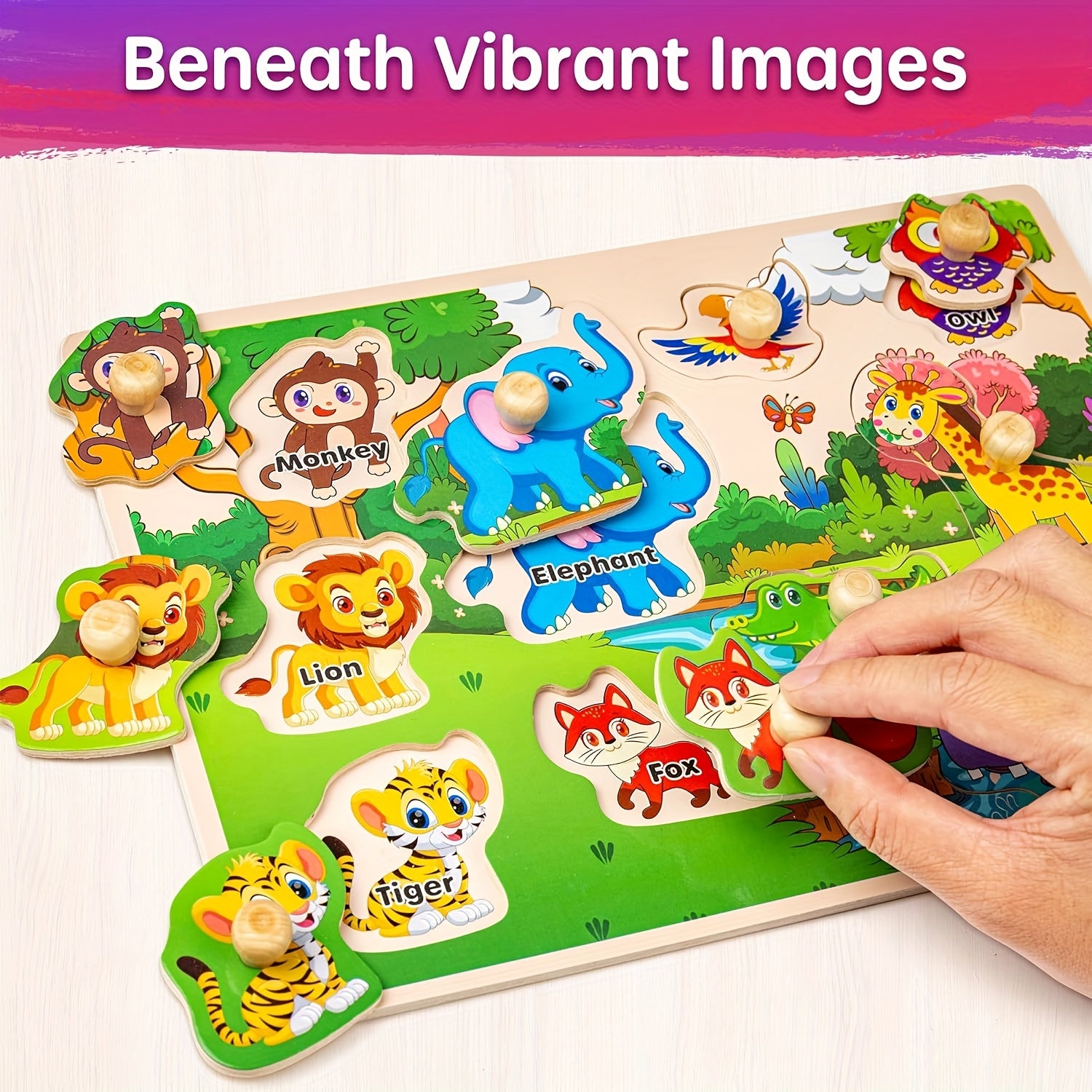 Wooden Puzzles for Toddlers 1-3, 6XSET Puzzles for Toddlers 2-4 with Rack, Learning Alphabet Number Shape Animal Dinosaur Vehicle, Education Toddler Puzzles Toys Gifts for 2 3 Years Boys Girls