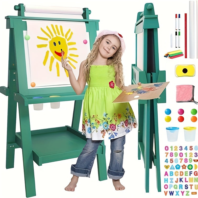 Deluxe Foldable Easel for Toddlers, Featuring a Paper Roll And 84 Additions, Including a Magnetic Chalkboard And Whiteboard, Designed for Boys And Girls in Green
