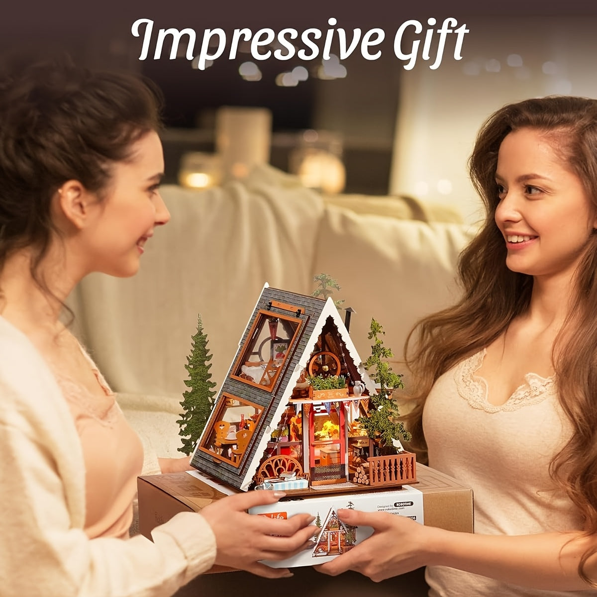 ROBOTIME 3D Wooden Puzzle A-Frame Cabin Mini Dollhouse - Wood Building Suitable for Adults & 14+, Tiny House Diorama with Panels, DIY Craft Gift for Decor, Dollhouse Kits