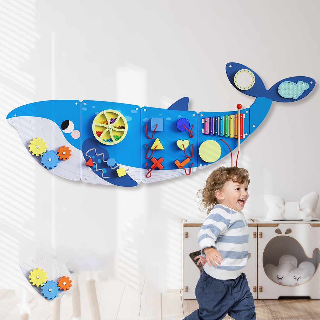 BlueWood Wooden Whale Wall Busy Board Panels, Toddler Learning Activity Center, Interactive Charts, Learning & Education, Educational Toys, Conducive To All-Round Development, Perfect For Toddler Playroom & Daycare, Toddler Room Decor, Easter Gifts
