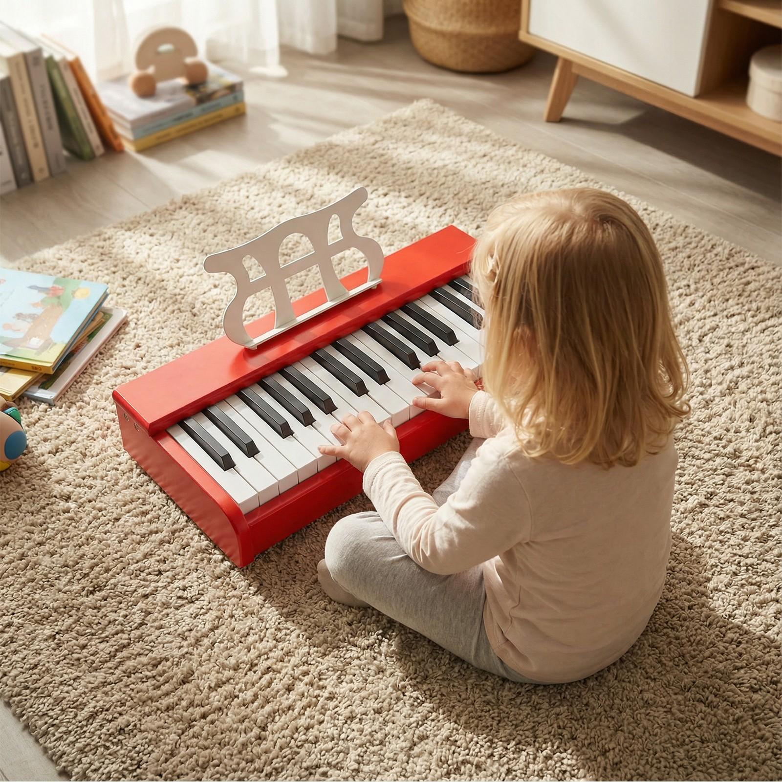 30 Keys Kids Piano Keyboard, Mini Digital Piano with Removable Music Stand, Wooden Frame, Rounded Corners, Interactive & Educational Beginner Piano Instrument for Boys and Girls Aged 3+ Years Old