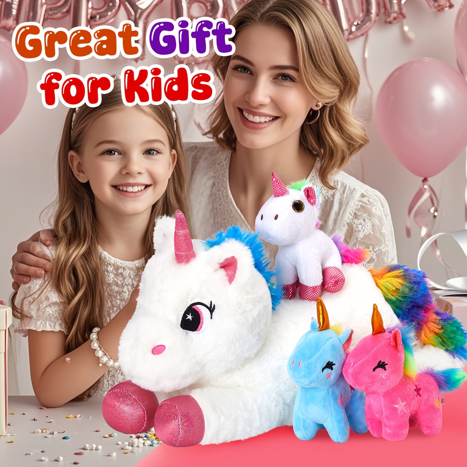 Set of Unicorn Plush Toys, Adorable Stuffed Unicorn Animal, Featuring a Unicorn Mother with Four Baby Unicorns, Perfect Birthday Present for Kids, Great As Companion Toys for Children, Ideal for Party Decor, Soft Pillow, Toy for Kids