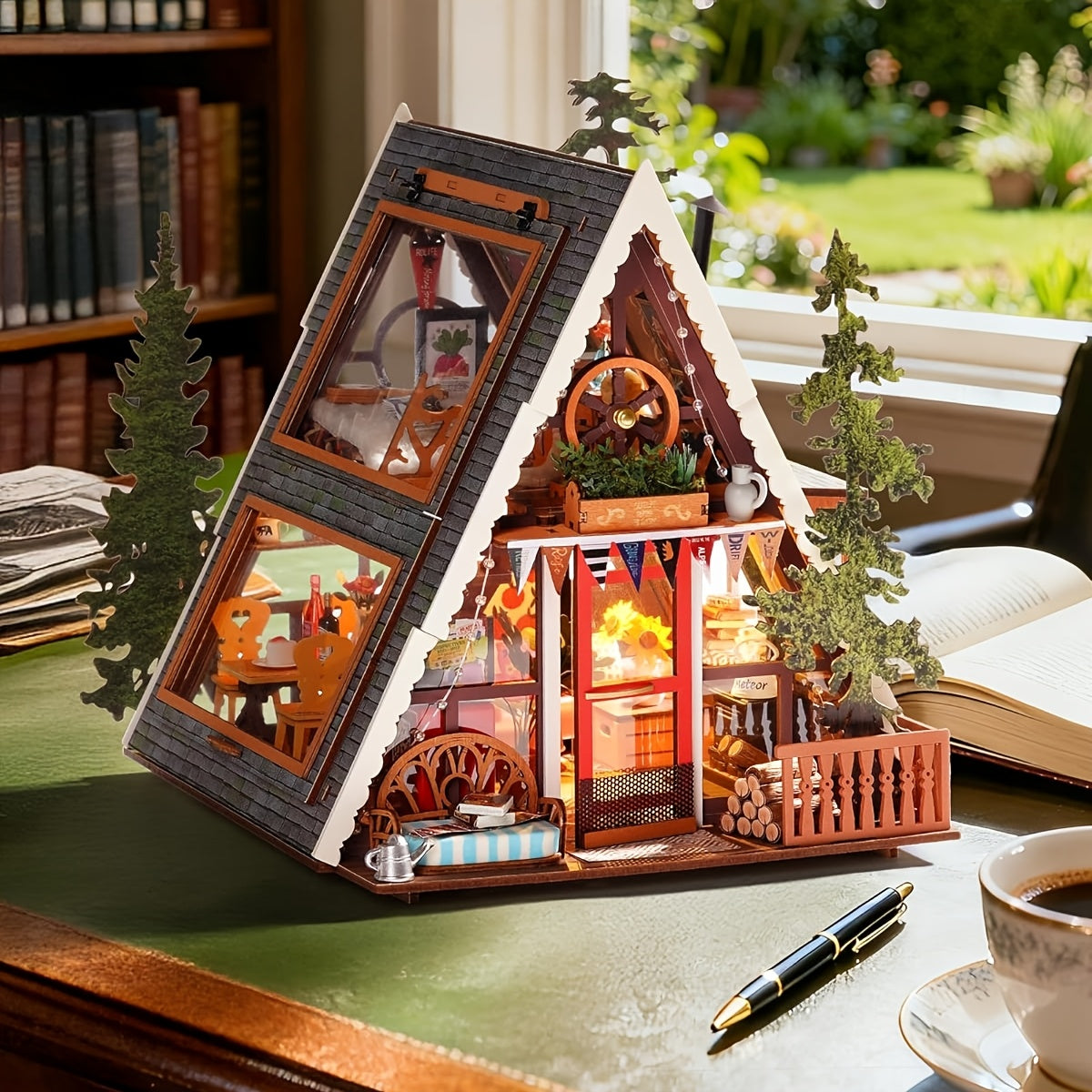 ROBOTIME 3D Wooden Puzzle A-Frame Cabin Mini Dollhouse - Wood Building Suitable for Adults & 14+, Tiny House Diorama with Panels, DIY Craft Gift for Decor, Dollhouse Kits