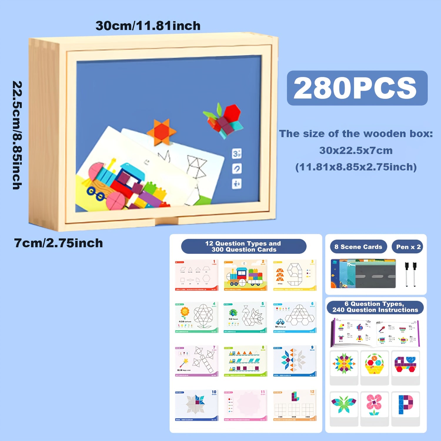 280pcs Magnetic Wooden Puzzle Game with Storage Box - Educational Interactive Brain Teaser Toy for, Spatial Awareness & Problem-Solving Skills Development, Fine Motor Skills, Birthday & Holiday Gift for Boys & Girls (Multicolor)