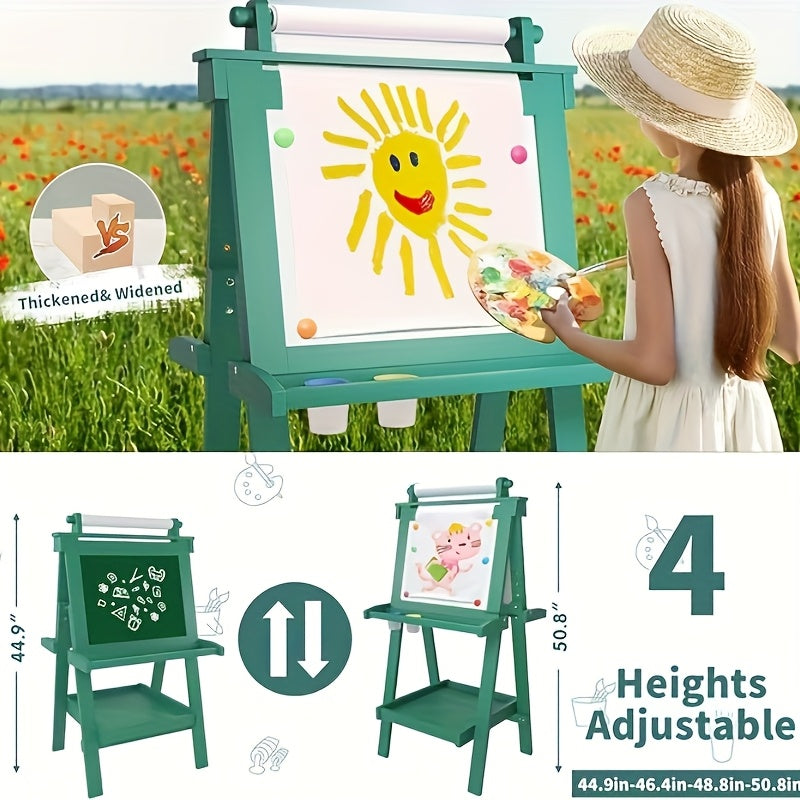 Deluxe Foldable Easel for Toddlers, Featuring a Paper Roll And 84 Additions, Including a Magnetic Chalkboard And Whiteboard, Designed for Boys And Girls in Green