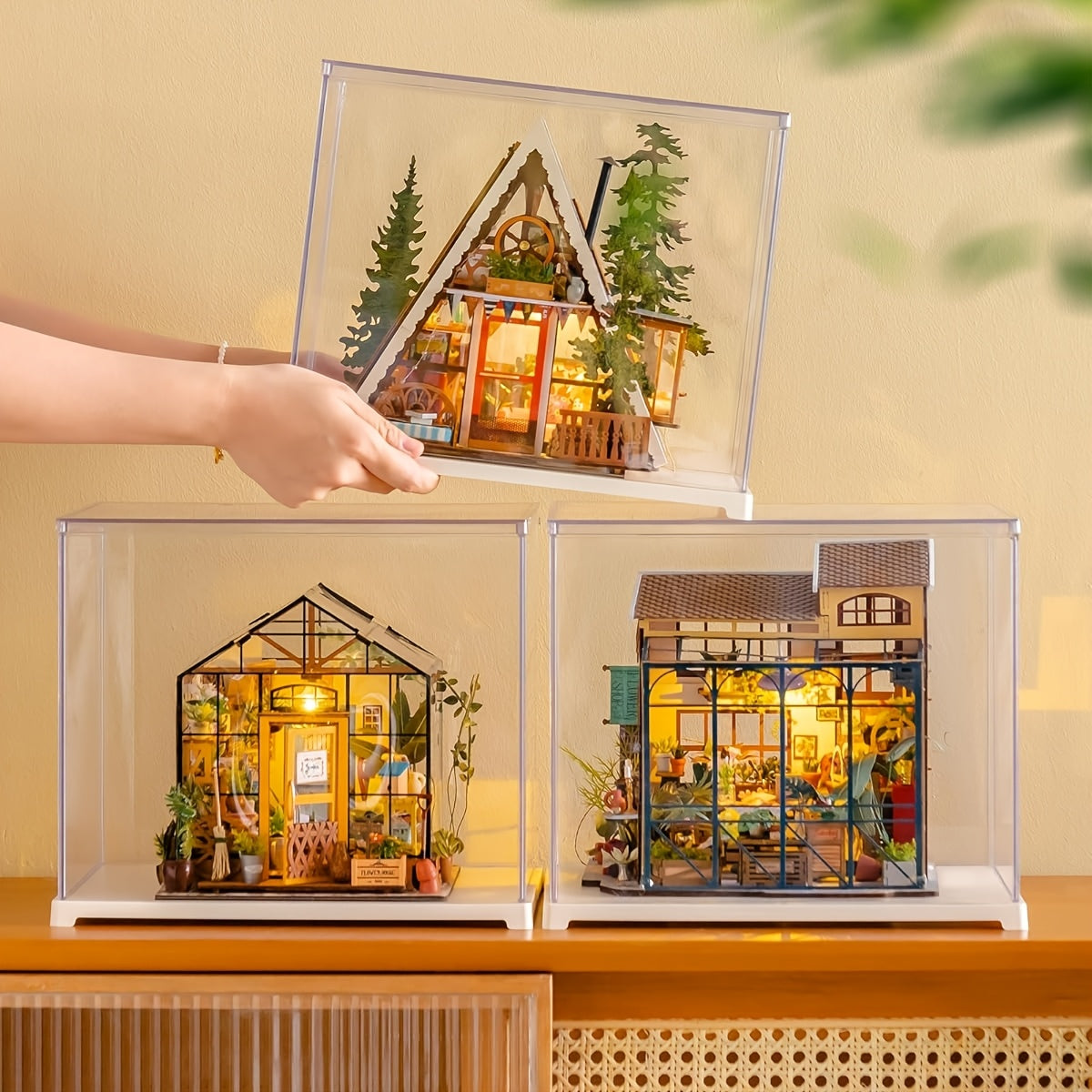 ROBOTIME 3D Wooden Puzzle A-Frame Cabin Mini Dollhouse - Wood Building Suitable for Adults & 14+, Tiny House Diorama with Panels, DIY Craft Gift for Decor, Dollhouse Kits
