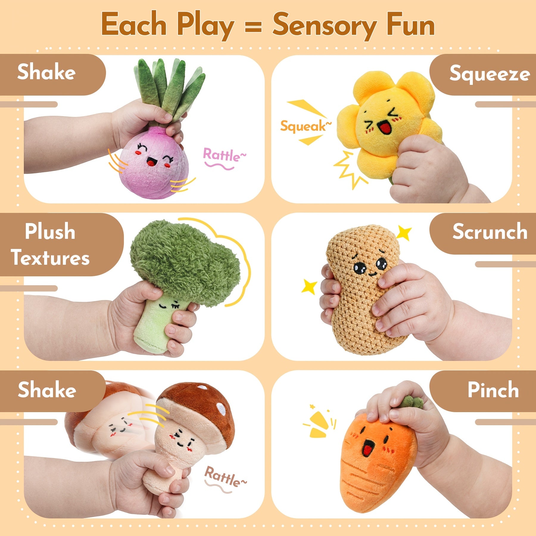 Baby Toys - Soft Fruit And Vegetable Farm Plush Set, Featuring Squeaker And Crinkle Sounds, an Educational Easter Gift Suitable for Both Boys And Girls