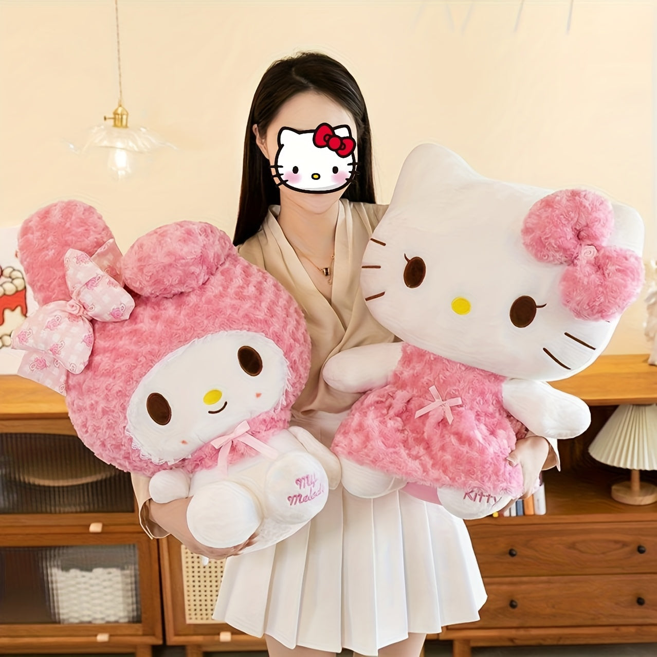 Sanrio 5pcs Kawaii Hello Kitty Large Doll Rose Hello Kitty Melody Doll Plush Toy Party Best Choice for Birthday And Festival Gifts