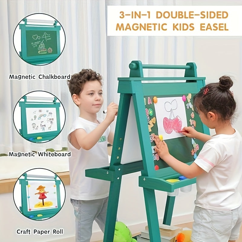 Deluxe Foldable Easel for Toddlers, Featuring a Paper Roll And 84 Additions, Including a Magnetic Chalkboard And Whiteboard, Designed for Boys And Girls in Green