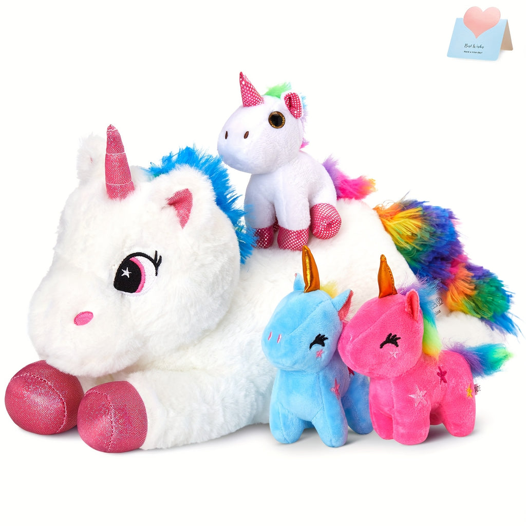 Set of Unicorn Plush Toys, Adorable Stuffed Unicorn Animal, Featuring a Unicorn Mother with Four Baby Unicorns, Perfect Birthday Present for Kids, Great As Companion Toys for Children, Ideal for Party Decor, Soft Pillow, Toy for Kids