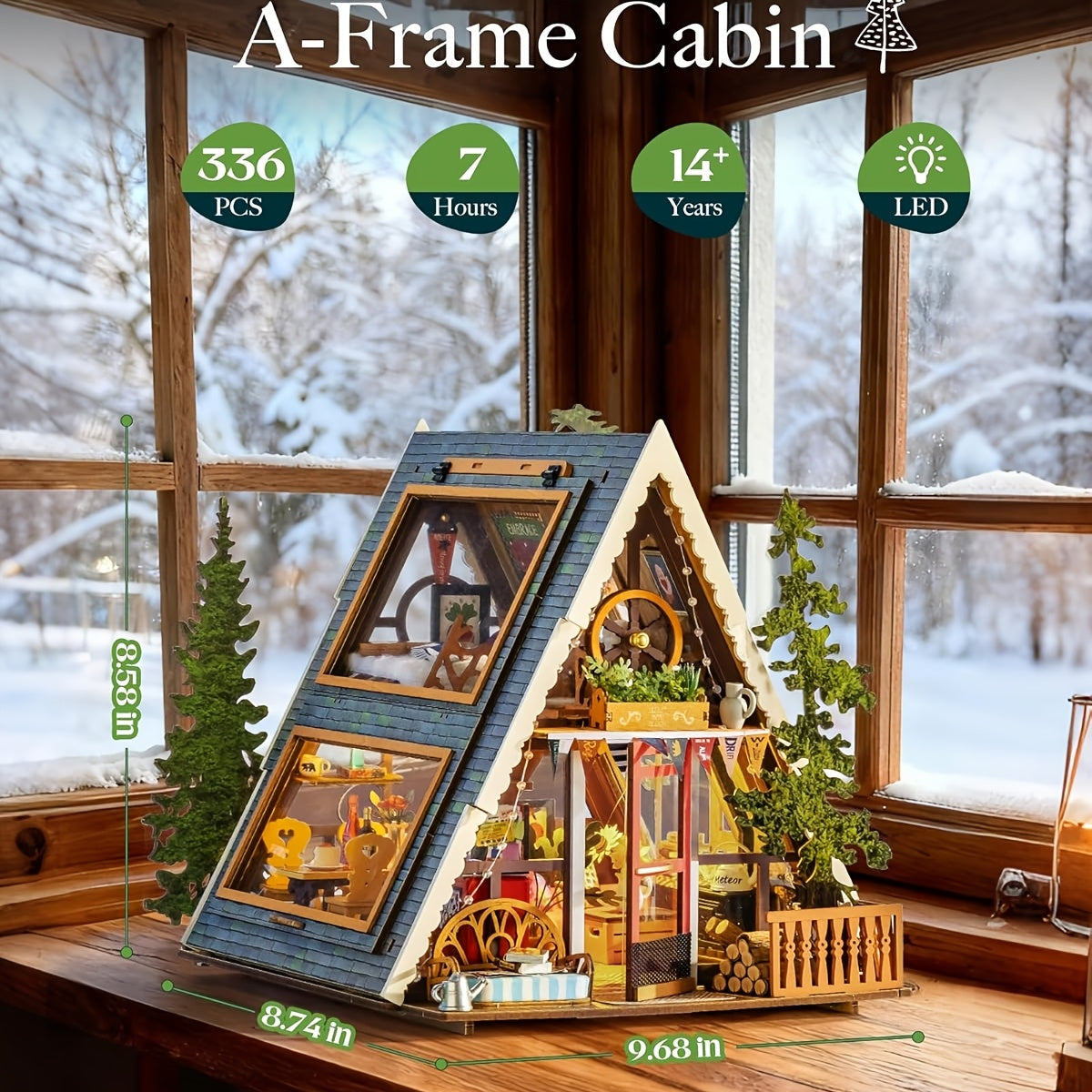 ROBOTIME 3D Wooden Puzzle A-Frame Cabin Mini Dollhouse - Wood Building Suitable for Adults & 14+, Tiny House Diorama with Panels, DIY Craft Gift for Decor, Dollhouse Kits