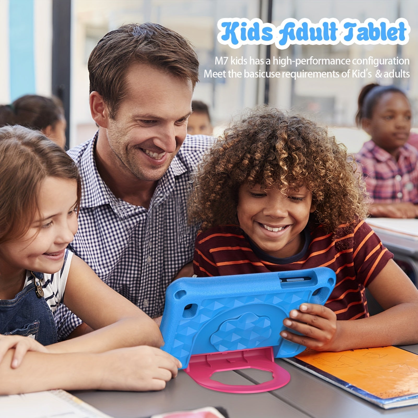 Portable 7-Inch Kids Tablet with Android 11, Featuring 32GB of Internal Storage And 4GB of RAM (Expandable with an Additional 2GB), Wifi Connectivity, GMS Support, Educational Content, Parental Controls, a Silicone Sleeve, a Quad-Core Processor