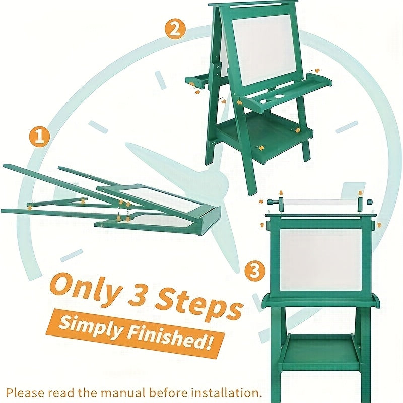 Deluxe Foldable Easel for Toddlers, Featuring a Paper Roll And 84 Additions, Including a Magnetic Chalkboard And Whiteboard, Designed for Boys And Girls in Green