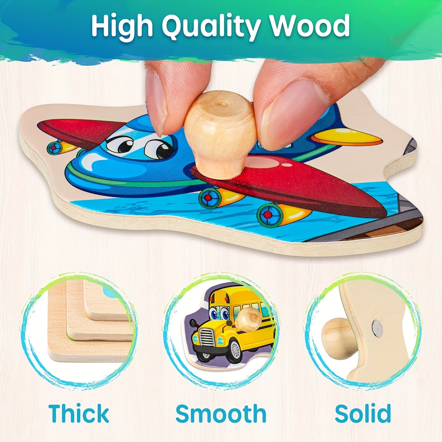 Wooden Puzzles for Toddlers 1-3, 6XSET Puzzles for Toddlers 2-4 with Rack, Learning Alphabet Number Shape Animal Dinosaur Vehicle, Education Toddler Puzzles Toys Gifts for 2 3 Years Boys Girls