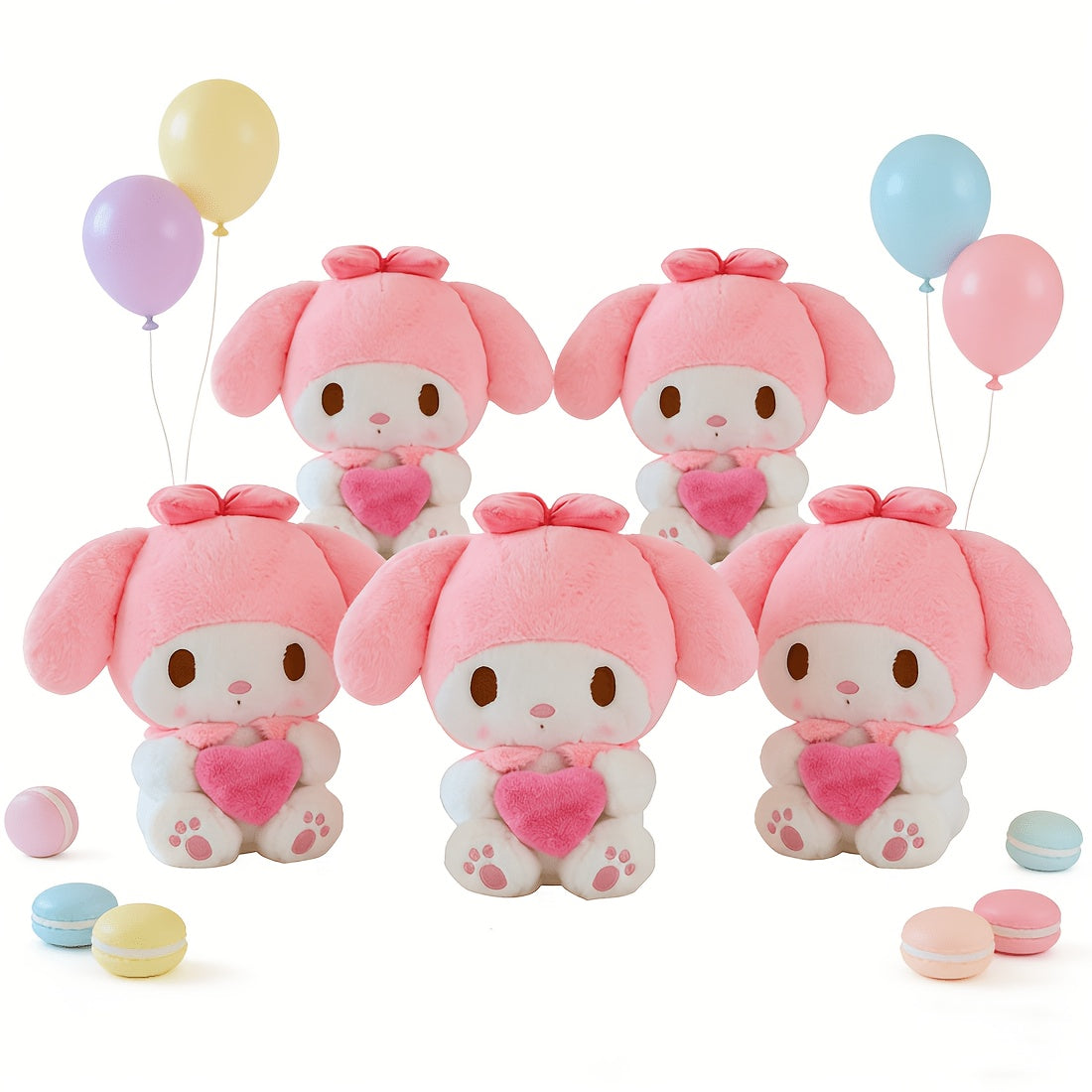 Value Pack 5pcs My Melody Plushies, 11.81inch & 13.78inch Size Options, Kawaii Pink Rabbit Stuffed Animals, Cute Room Decor & Gift for Fans