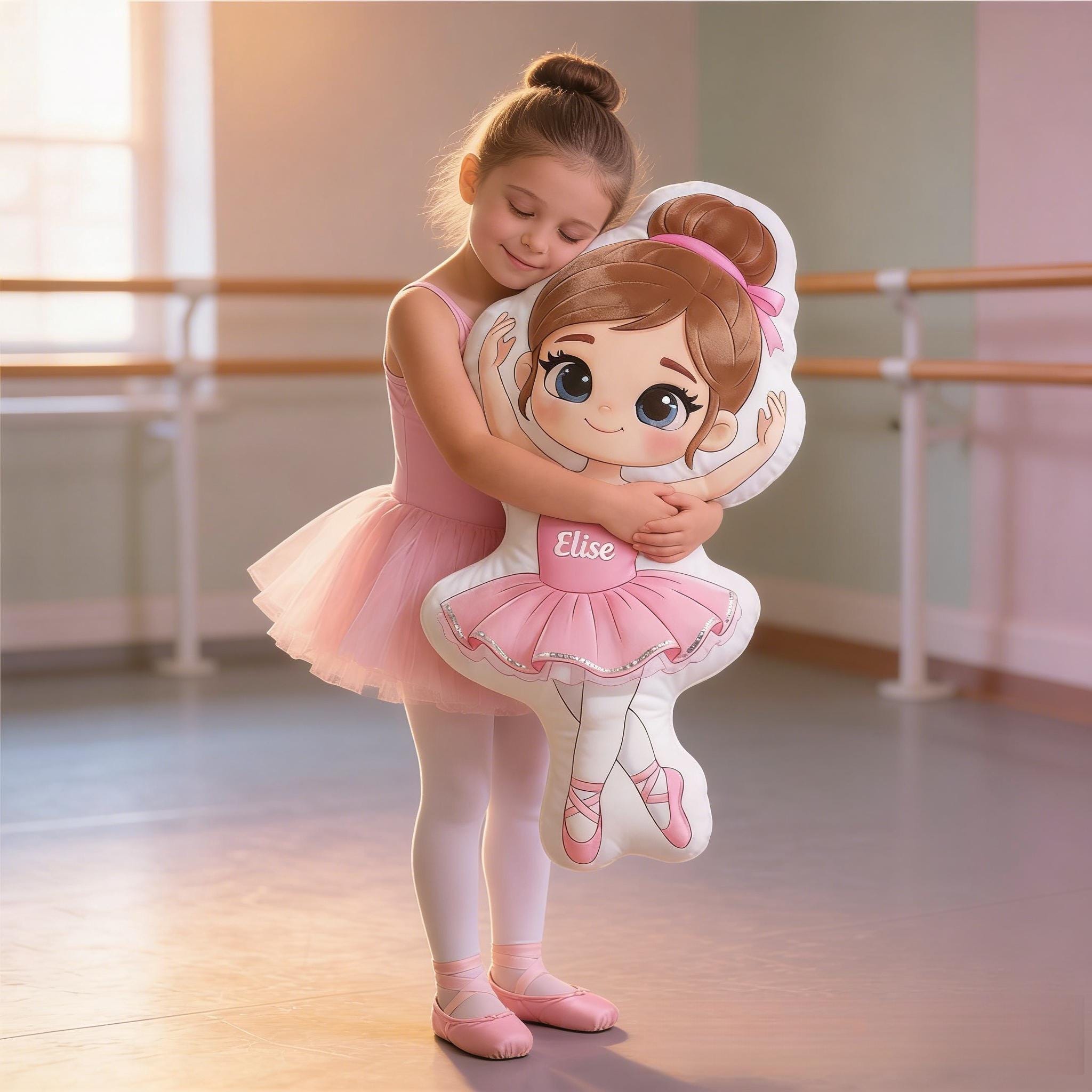 Personalized Ballet Girl Plush Pillow with Custom Name Soft Doll Cushion Gift for Girls Birthday Nursery Room Dance Theme Decor Keepsake