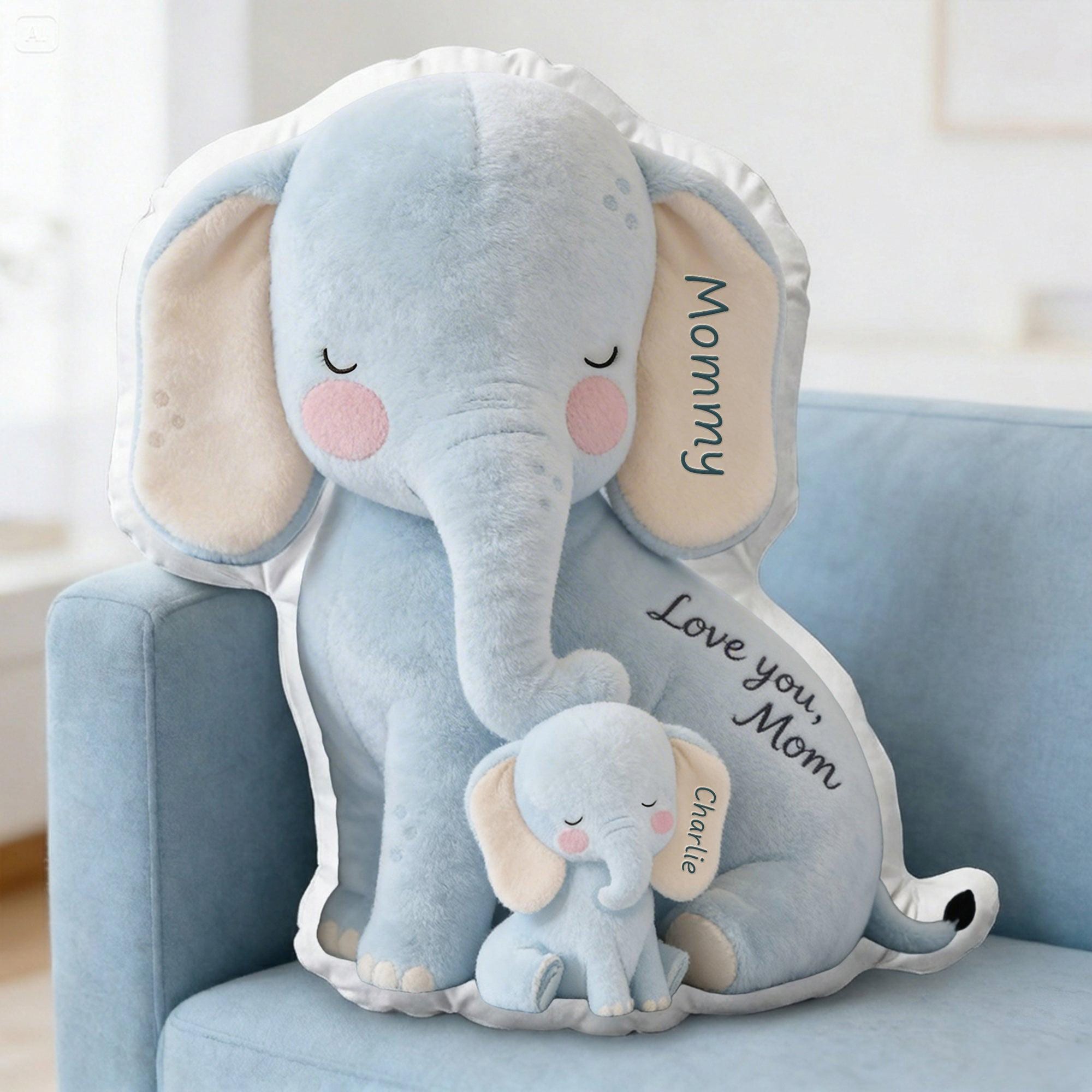 Personalized Snuggle Elephant Mom Shape Pillow, Custom Name Mommy And Kids Cute Plush Pillow, Mother Day Pillow, Gift For Mom