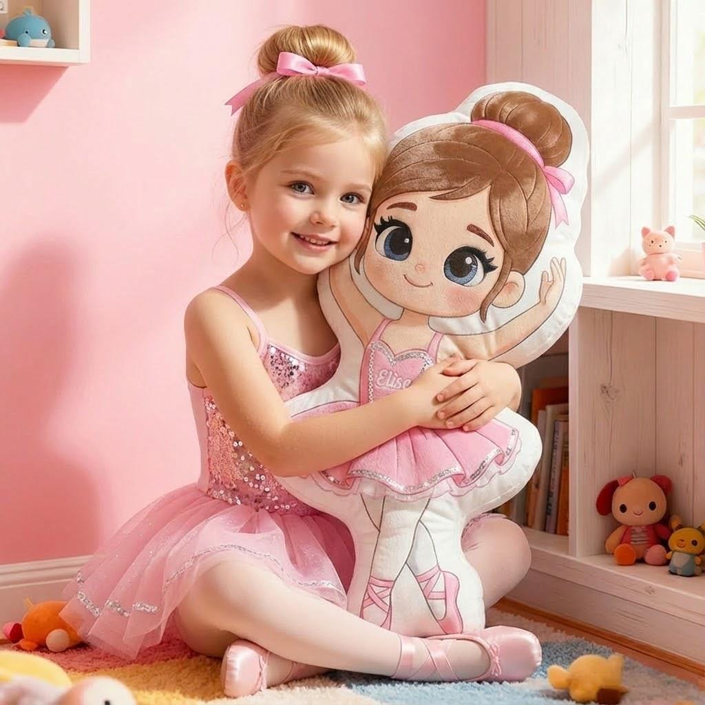Personalized Ballet Girl Plush Pillow with Custom Name Soft Doll Cushion Gift for Girls Birthday Nursery Room Dance Theme Decor Keepsake