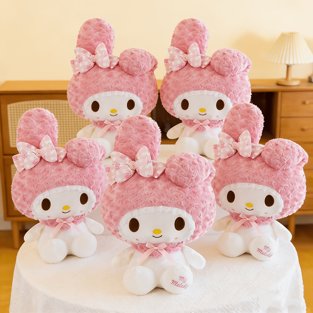 Value Pack 5pcs My Melody Plushies, 11.81inch & 13.78inch Size Options, Kawaii Pink Rabbit Stuffed Animals, Cute Room Decor & Gift for Fans