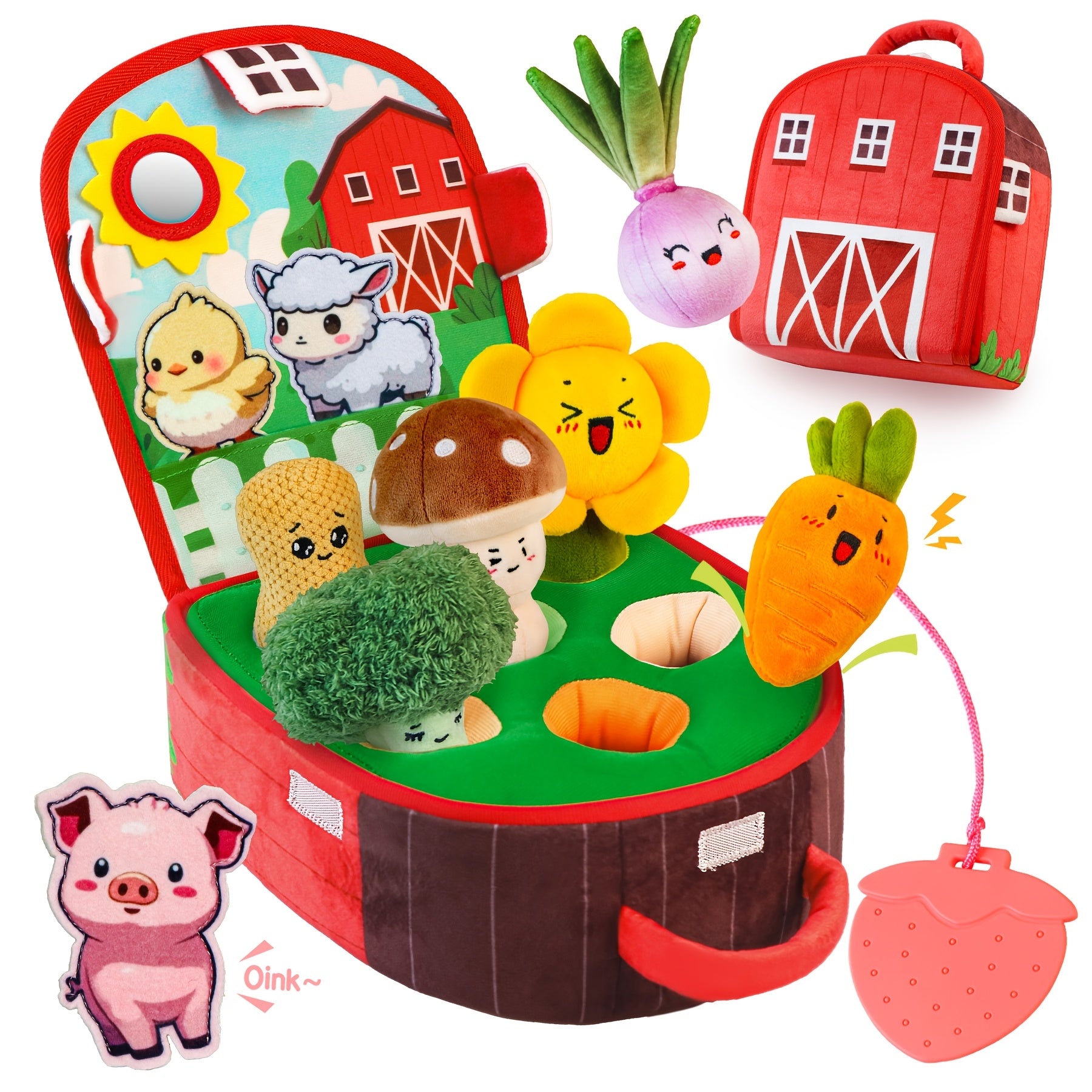 Baby Toys - Soft Fruit And Vegetable Farm Plush Set, Featuring Squeaker And Crinkle Sounds, an Educational Easter Gift Suitable for Both Boys And Girls