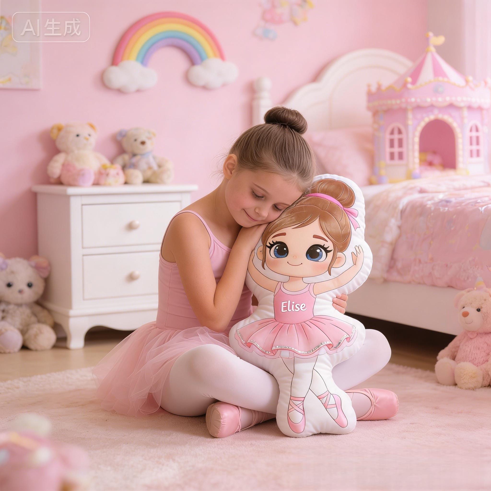 Personalized Ballet Girl Plush Pillow with Custom Name Soft Doll Cushion Gift for Girls Birthday Nursery Room Dance Theme Decor Keepsake