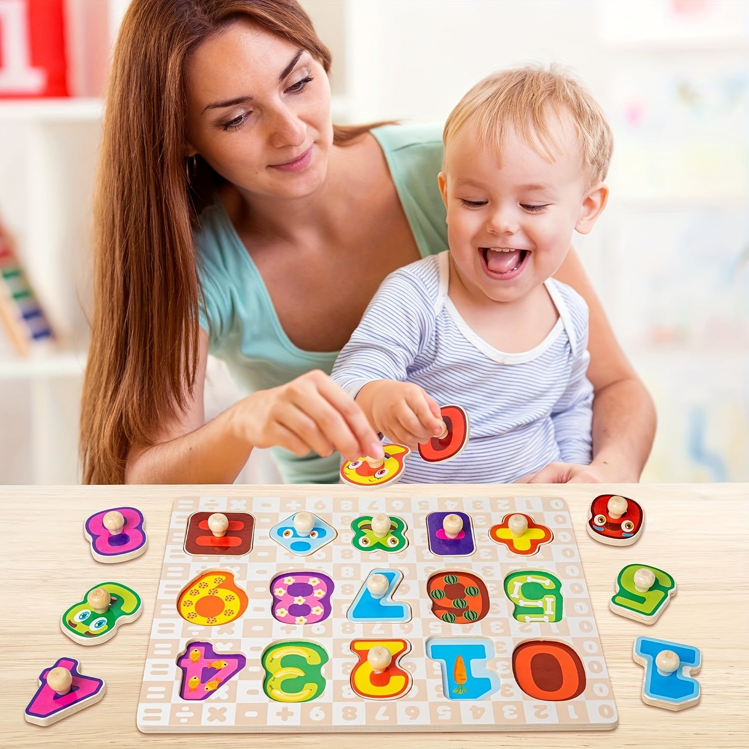 Wooden Puzzles for Toddlers 1-3, 6XSET Puzzles for Toddlers 2-4 with Rack, Learning Alphabet Number Shape Animal Dinosaur Vehicle, Education Toddler Puzzles Toys Gifts for 2 3 Years Boys Girls