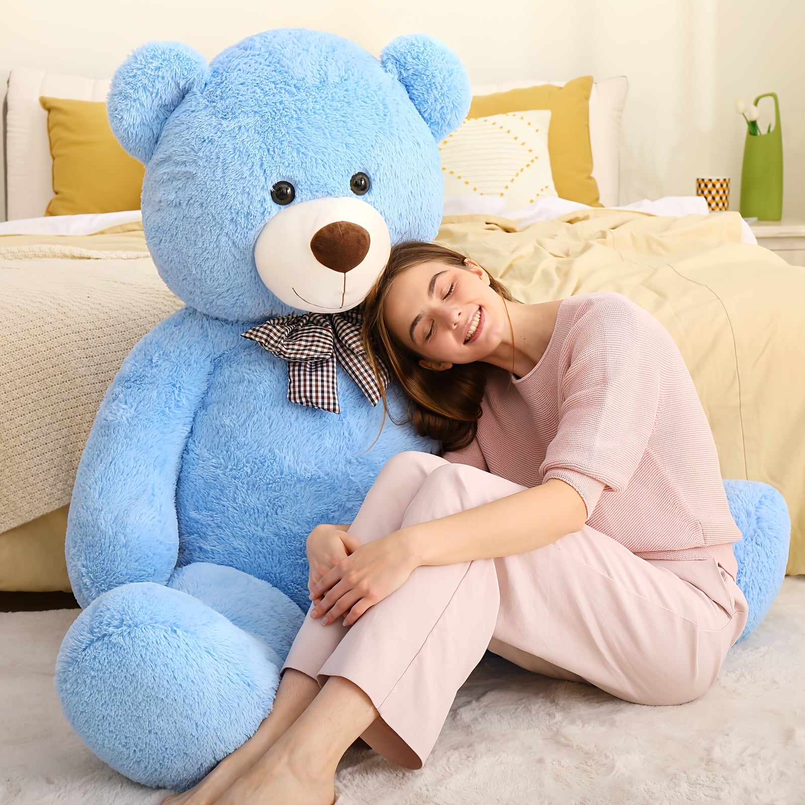 Morismos Large Blue Teddy Bear Jumbo Bear 55 Inch Oversize Huge Stuffed Animal for Boys And Girls