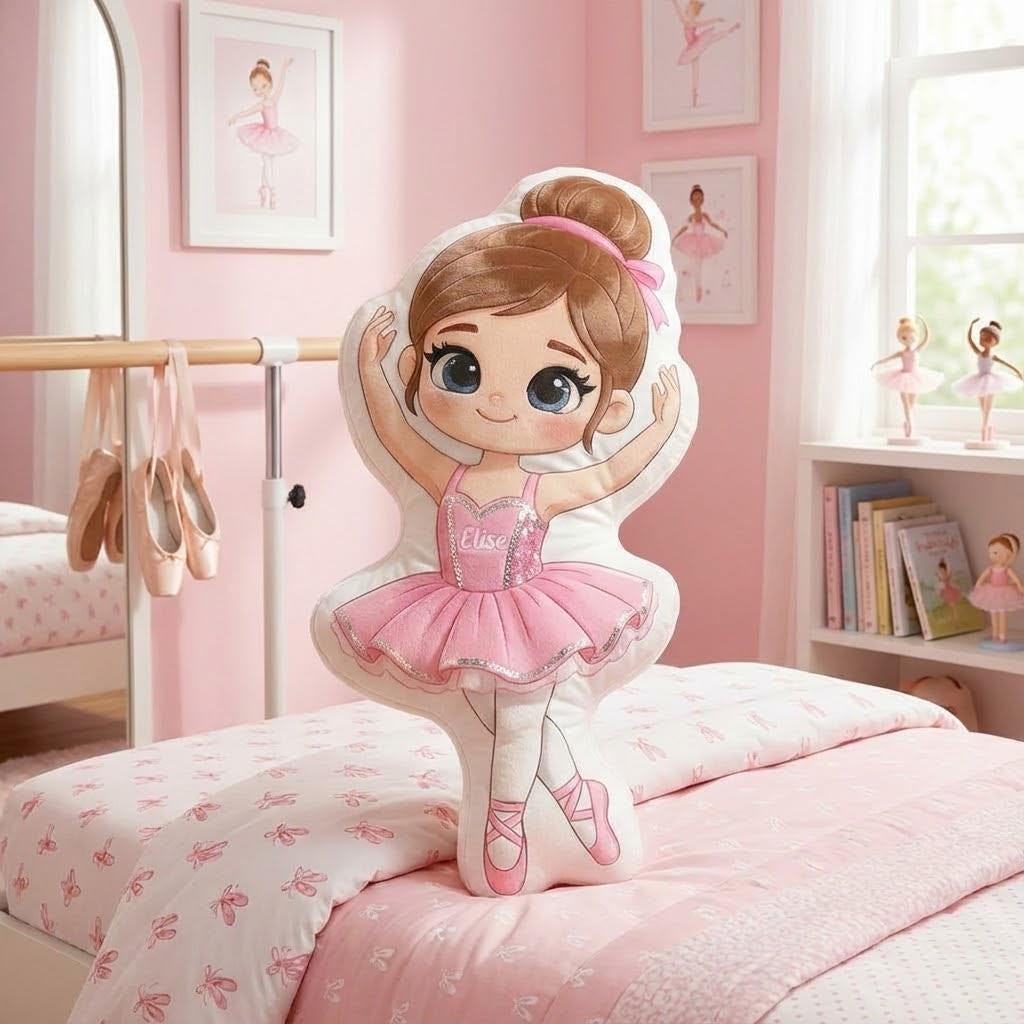 Personalized Ballet Girl Plush Pillow with Custom Name Soft Doll Cushion Gift for Girls Birthday Nursery Room Dance Theme Decor Keepsake